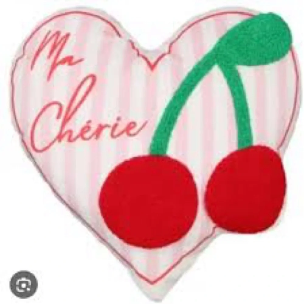 Ma Chérie Heart-Shaped Pillow with Red embroidered cherries New with tag